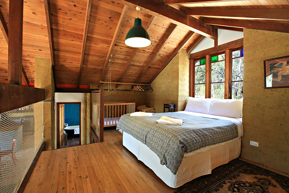 Sleeping area and natural timber finishes